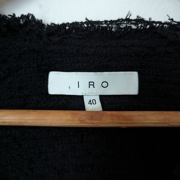 IRO black fringe Aidan boucle cotton collarless classic blazer jacket - Picture 3 of 7